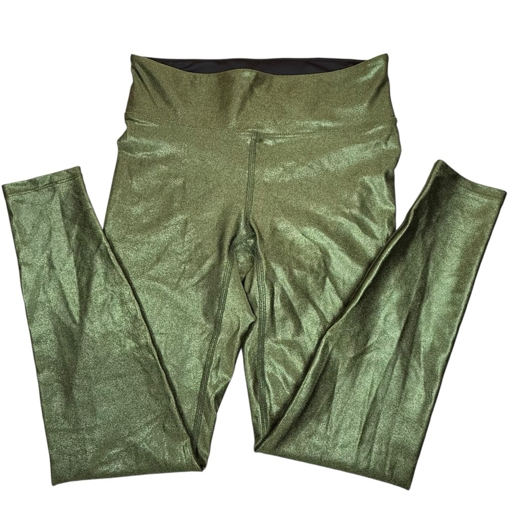 Heroine Sport Metallic Olive Green High Rise Leggings Made in USA Small
